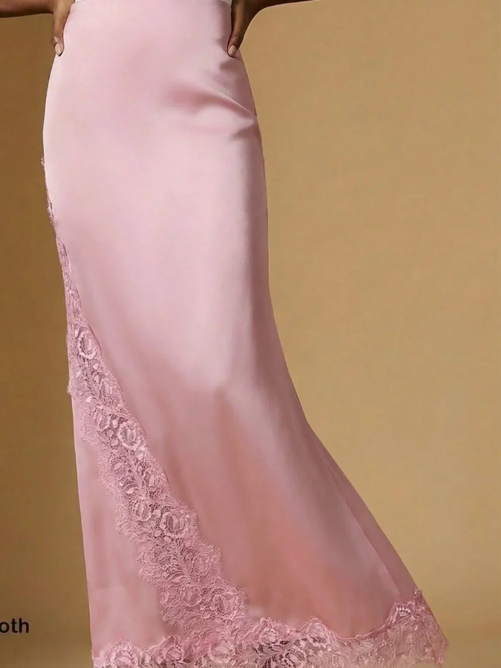 pink Elegant Women's Lace Patchwork satin Skirt